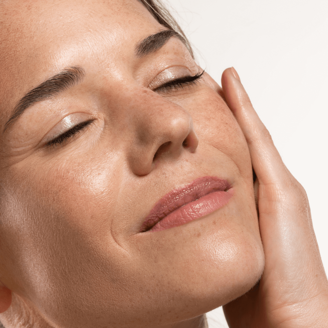 women posing with eyes closed